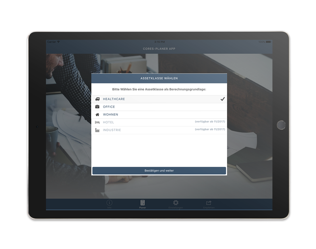 CORES Planer iPad App – Asset classes